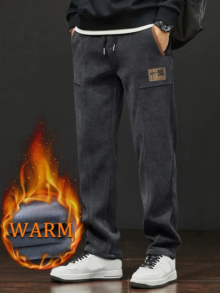 Winter Thick Wool Mens Pants Warm Casual Embroidered Alphabet Lining Plush Outdoor Sports 241115