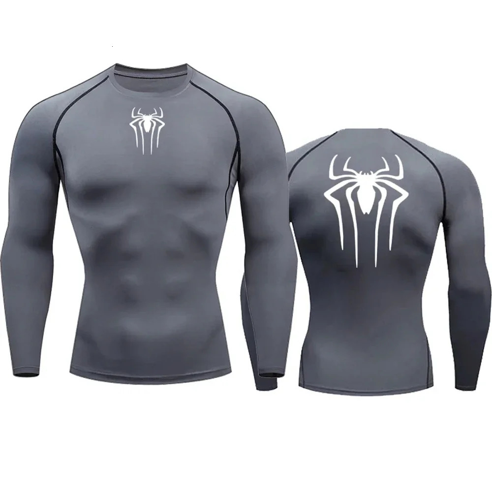 Mens Compression Spider Printed TShirt Sports Muscle Fitness Tight Quickdrying Long Sleeve Breathable Gym Bottoming Clothes 241115