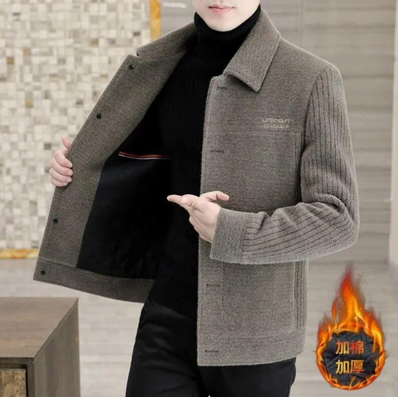 2024 Autumn Winter Mens Wool Blends Thickened Jacket Coat Korean Version Slim Fit Casual Business Short 241115