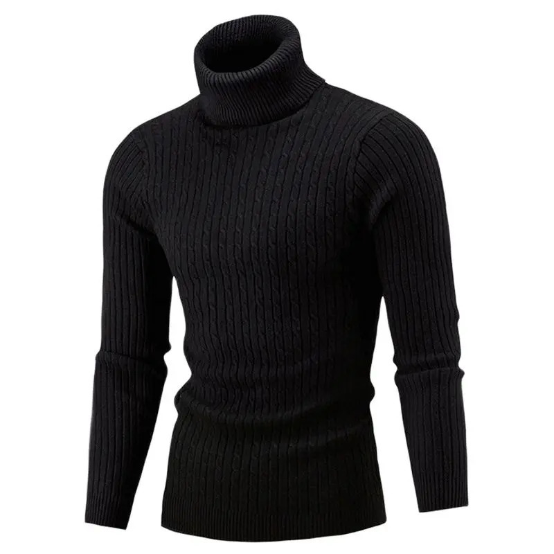 Autumn and winter mens turtle neck sweater mens knitted pull-out ribbed knitted sweater warm mens jumping slim fit casual sweater 241112