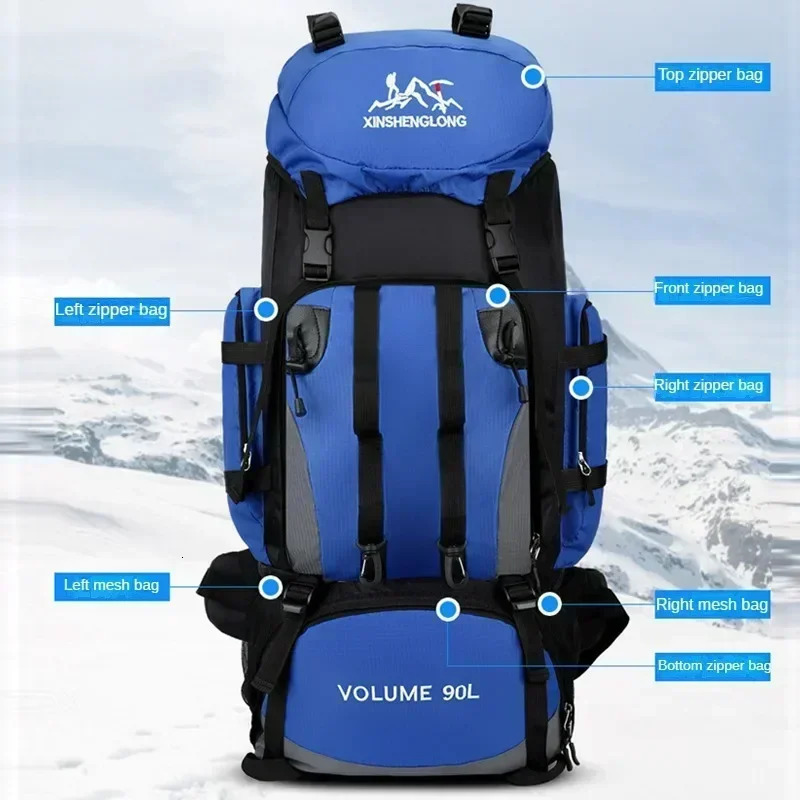 90L Waterproof Hiking Camping Backpack Trekking Bag Rucksack Large Capacity Travel Outdoor Sports Bags Camping Equipments 241116