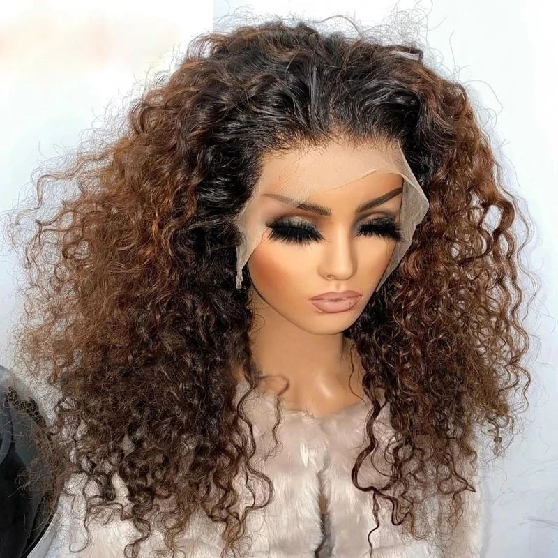 Free shipping Ombre Brown Mogolian Hiar 13x4 Transparet Lace Front Wigs for Women 250% Density Deep Curly Silation Human Hair Glueless Wig Ready To We
