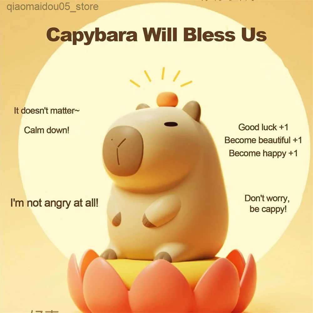 Lamps Shades Silicone Capybara Night Light Portable USB Charging Animal Touch Control Light with Timed Function for Home Bedroom Decoration Q240416