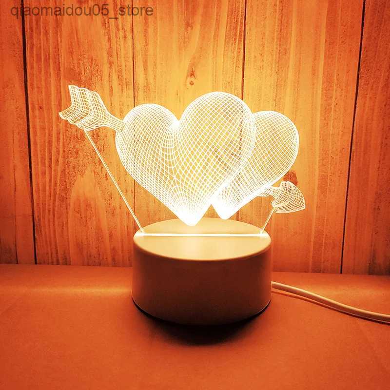 Lamps Shades Romantic Love 3D Acrylic Led Lamp for Home Childrens Night Lamp Table Lamp Birthday Party Decoration Valentines Day Bedside Lamp Q240416