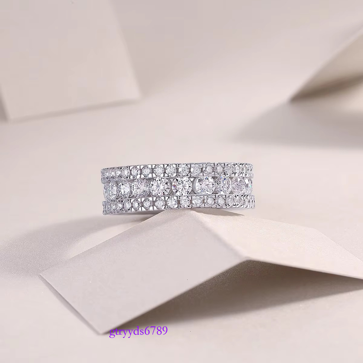 Zanlong 13768 Sterg Sier Moissanite Fine jewelry 3 rows Eternity Wedding Ring Band for Men Women GRA Certificate