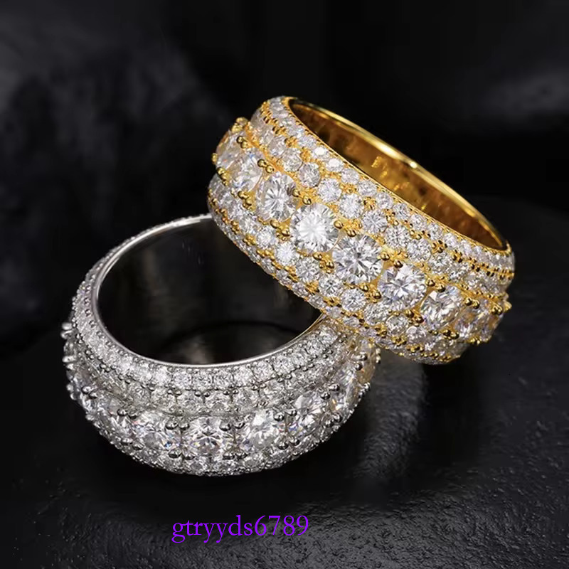 Hip Hop Iced Out Sier Pass Dia Tester 5 Rows VVS Moissanite GRA Rapper Dazzg Sparkly Eternity Band Ring For Men