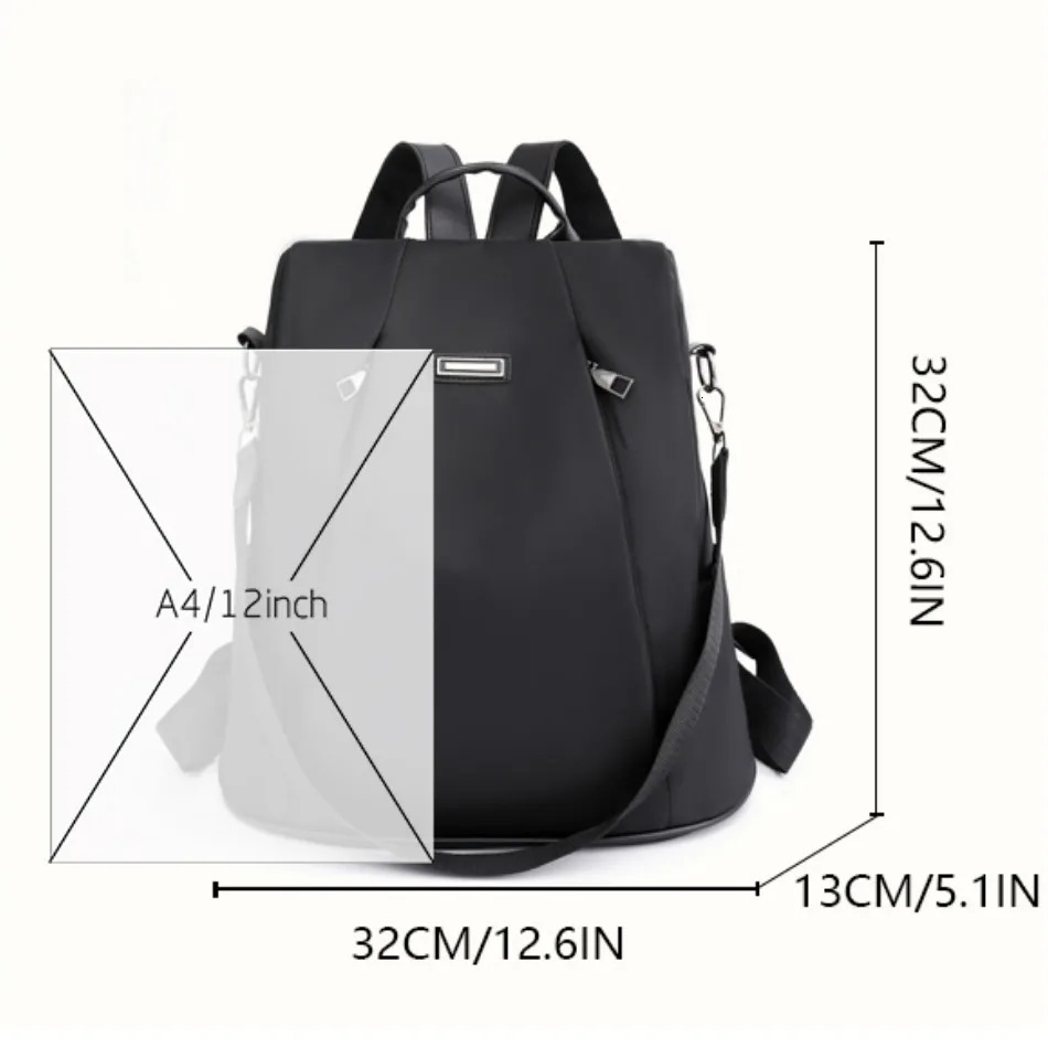 Womens Multifunction Anti Theft Backpack Casual Nylon Solid School Bag for Girls Fashion Detachable Strap Travel Shoulder Bag 241115