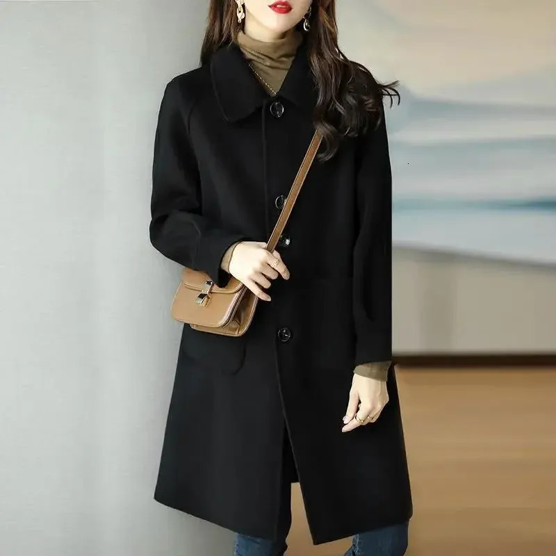 Woolen jacket for women petite Korean style weight loss elegant medium to long nail coat spring and autumn arrived at Sihoude smooth 241115
