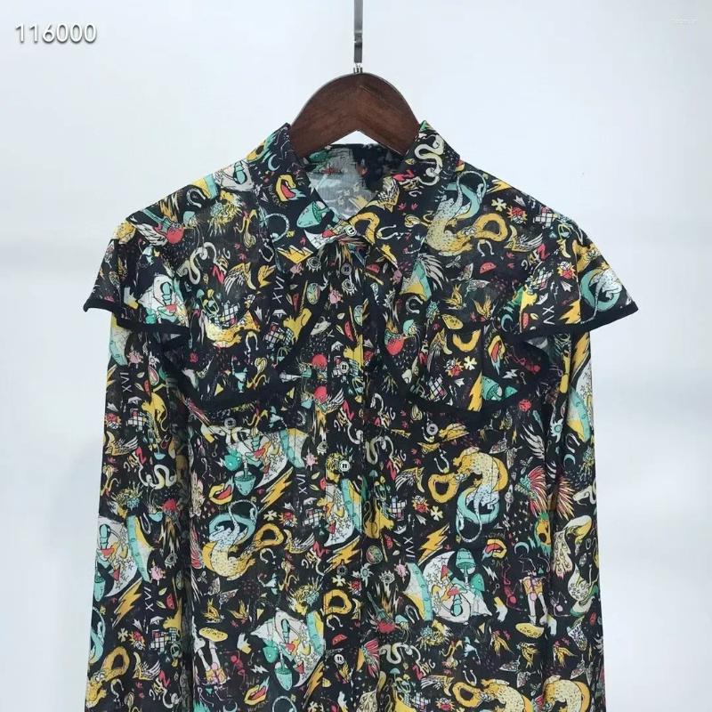 Womens Blouses Women Top Vintage Printing Cape-style Design Single Breasted Long Sleeve Ladies Shirts 2024 Spring Summer