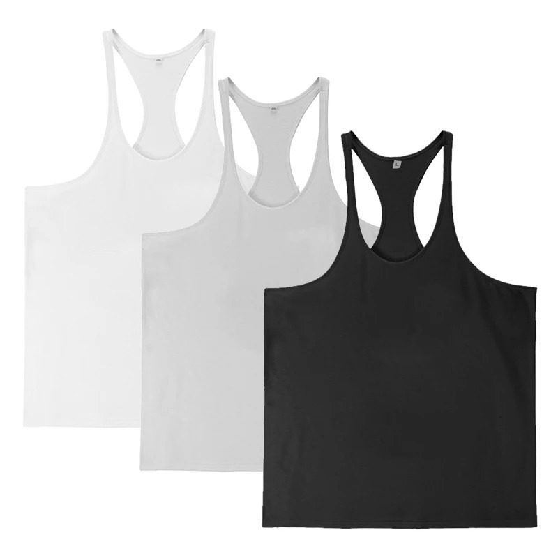 3pcs 100% Cotton Mens Tank Tops GYM O-neck Clothing Affordable Sleeveless Shirt for Bodybuilding Comfortable Y Back Fitness 240402