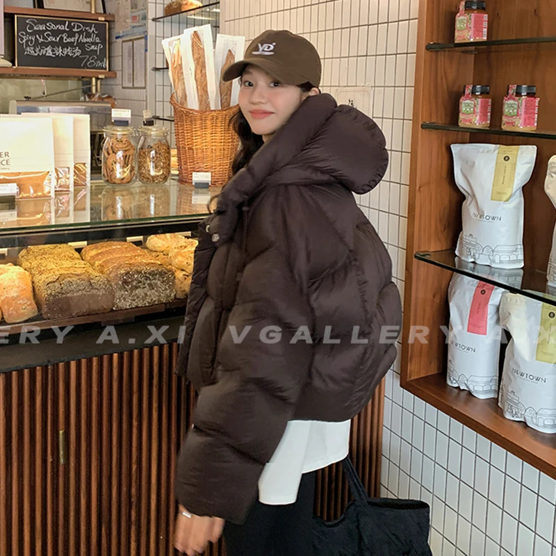 Women Jacket Short Hooded Down 2024 Winter Coat Korean Fashion Thick Warm Parkas Loose White Duck Pink Outwear 241115