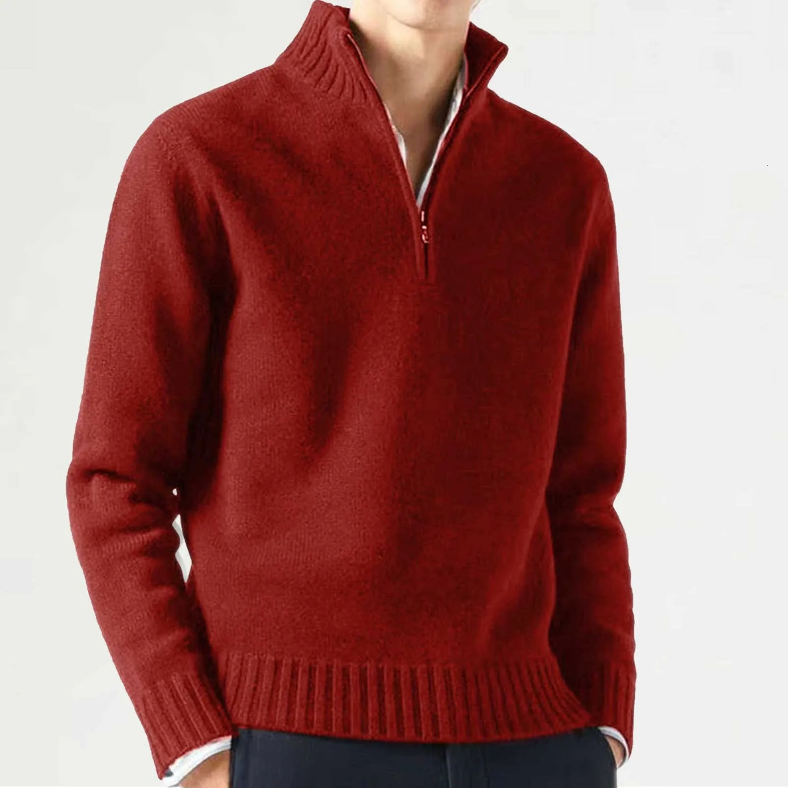 Mens cashmere zipper basic sweater winter mens wool thick sweater high-quality mens ultra-thin half zipper turtle neck warm handle 241112