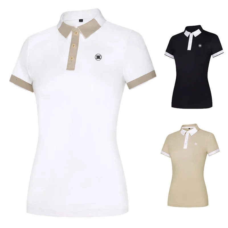 Golf shirt Women Shortsleeved Lapel Polo Shirt Elastic Breathable Tennis Clothing ladies HighQuality TShirt golf wear 240416