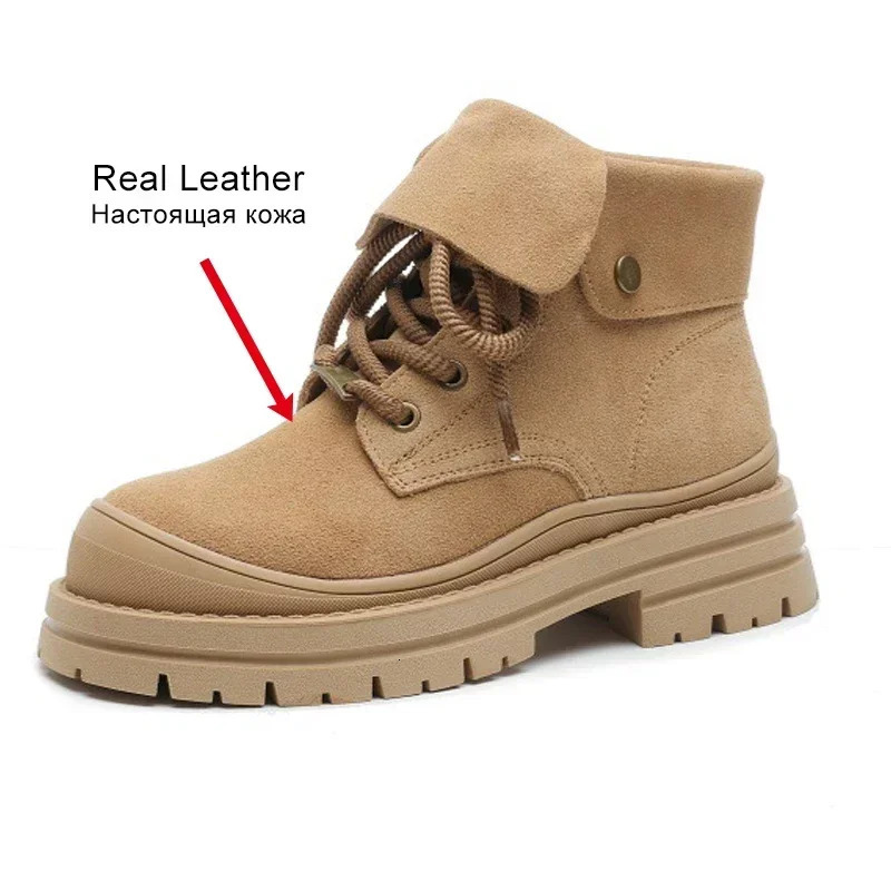 JOZHATA size 35-40 womens ankle boots suede leather folded on lace thick high heels shorts 2025 casual daily wear 241115