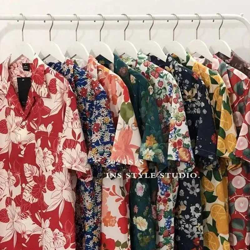 Men's Casual Shirts Cuban New Printed Short Sleeved Shirt For Mens Hawaiian Beach Travel Vacation Ultra Thin Loose Fashion Flip Collar Soft 24041