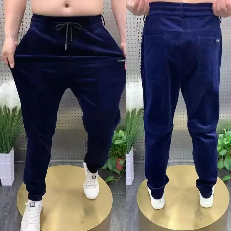 Corduroy Cargo Trousers Mens Simple Loose Retro Casual Elastic Work Splicing Multi Pocket Rib Leg Running Pants 241115