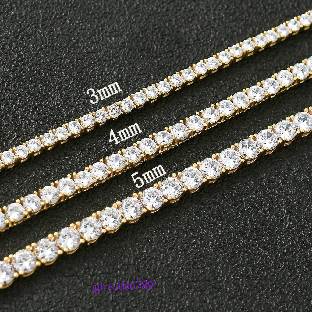 Fashion designer tennis bracelet, women and men gold plated 3MM 4MM 5MM 6MM W dia necklace, hip hop exquisite jewelry necklace personalized