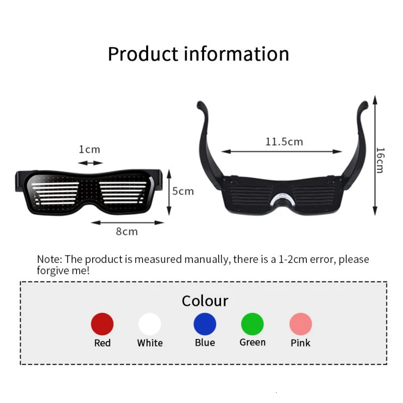 Bluetooth programmable LED text USB charging display screen glasses dedicated nightclub DJ festival party luminous toy gift 241116