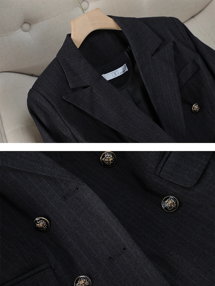 Womens workwear 2piece set of black blue striped formal jacket and Trouser 241115