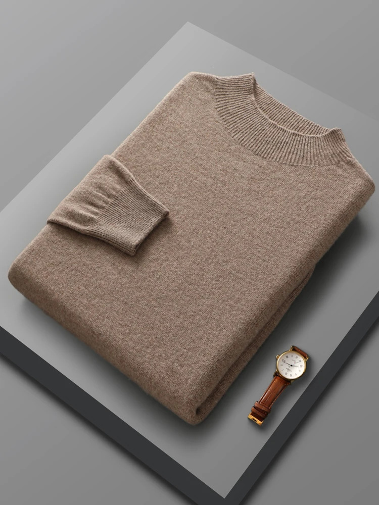 Spring and autumn 100% Merino wool pullover sweater cashmere knitted mens plain collar long sleeved basic clothing elegant top 241115