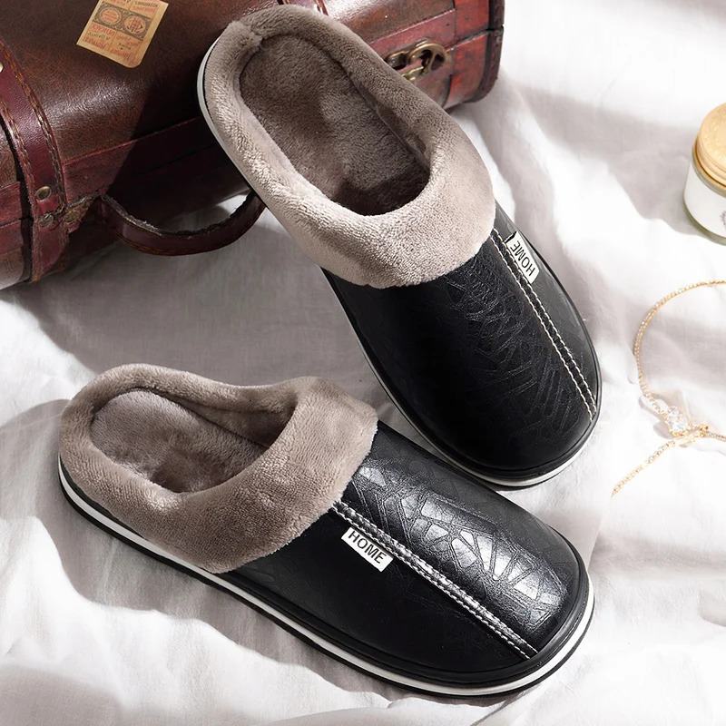 Water Repellent Home Slippers Soft Cozy House Slippers Antiskid Slipon Shoes Indoor For Men Winter Shoes 241115