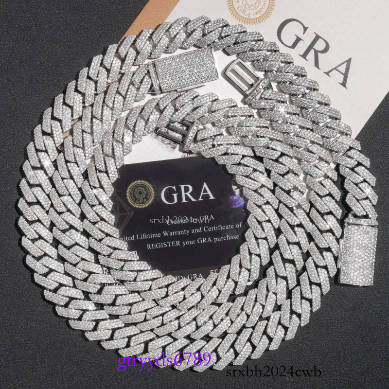 14mm 18-24inch Fine Jewelry Ice Out Flashing Mossanite Dia Necklace Sterg Sier VVS Moissanite k Cuban Chain Bracelet sets