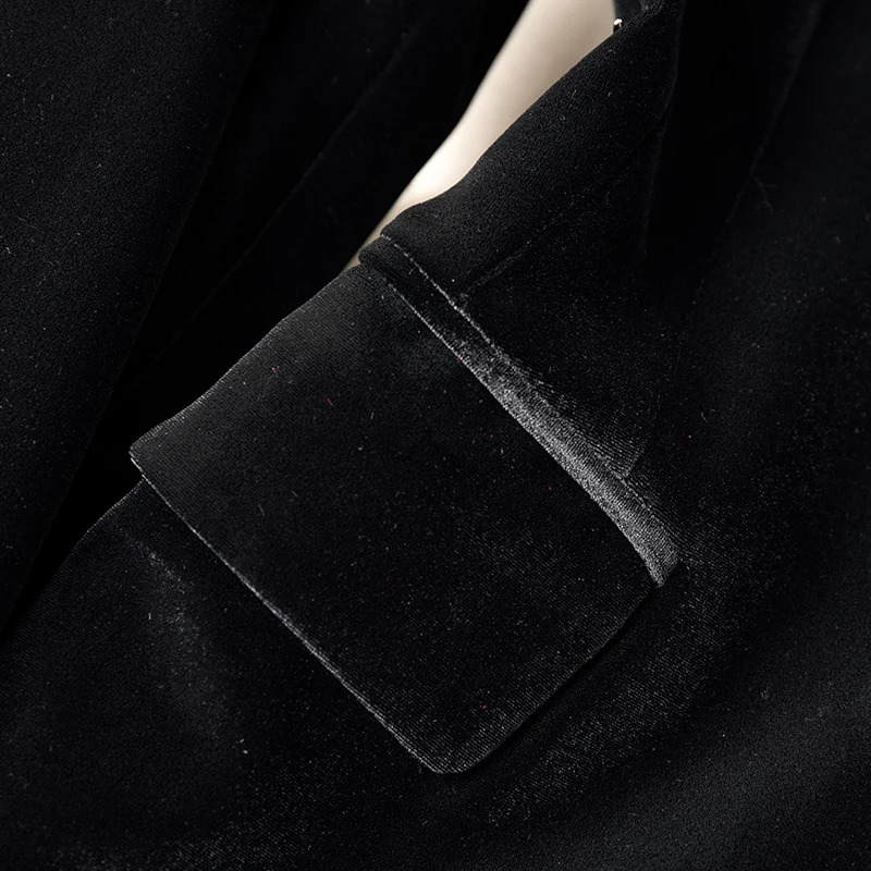 ZJYT Autumn Velvet Jacket Pants Set Two Piece Womens Elegant One Button Trouser Office Work Clothes 241115