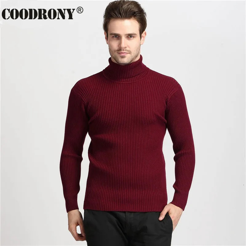 COODRONY Winter Thick Warm Cashmere Sweater Mens Turtle Neck Ultra Thin Fit Pulling Flower Classic Wool Knitted 241115