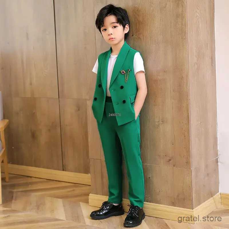 Suits Children Formal Wedding Suit Kids Vest Pants Party Photograph Set Teenager Boys Tuxedo Party Dress Child Dance Show Costume