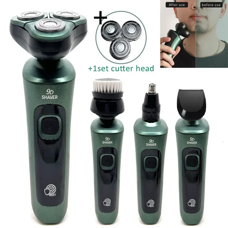 Green Smart Electric Shaver LCD Digital Display Three-head Floating Razor USB Rechargeable Washing Multi-function Beard Knife 241115
