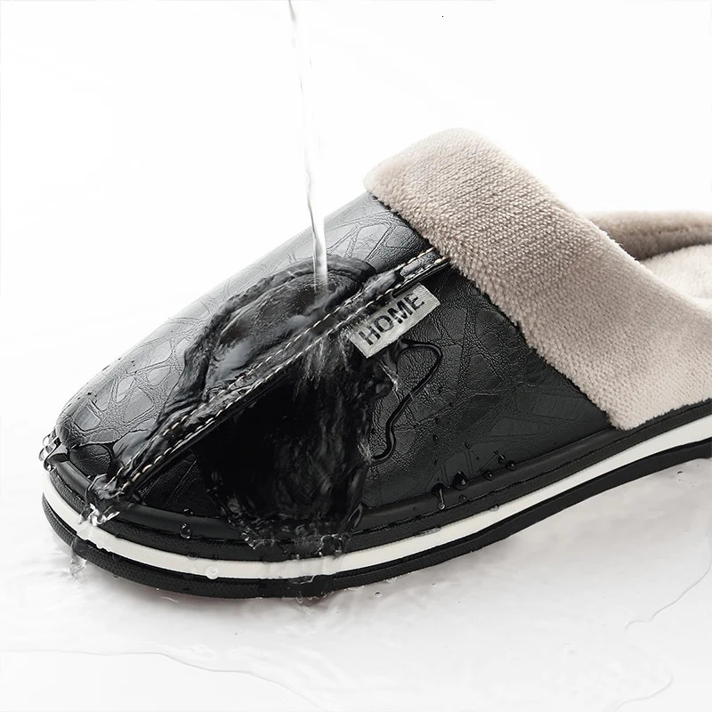 Water Repellent Home Slippers Soft Cozy House Slippers Antiskid Slipon Shoes Indoor For Men Winter Shoes 241115