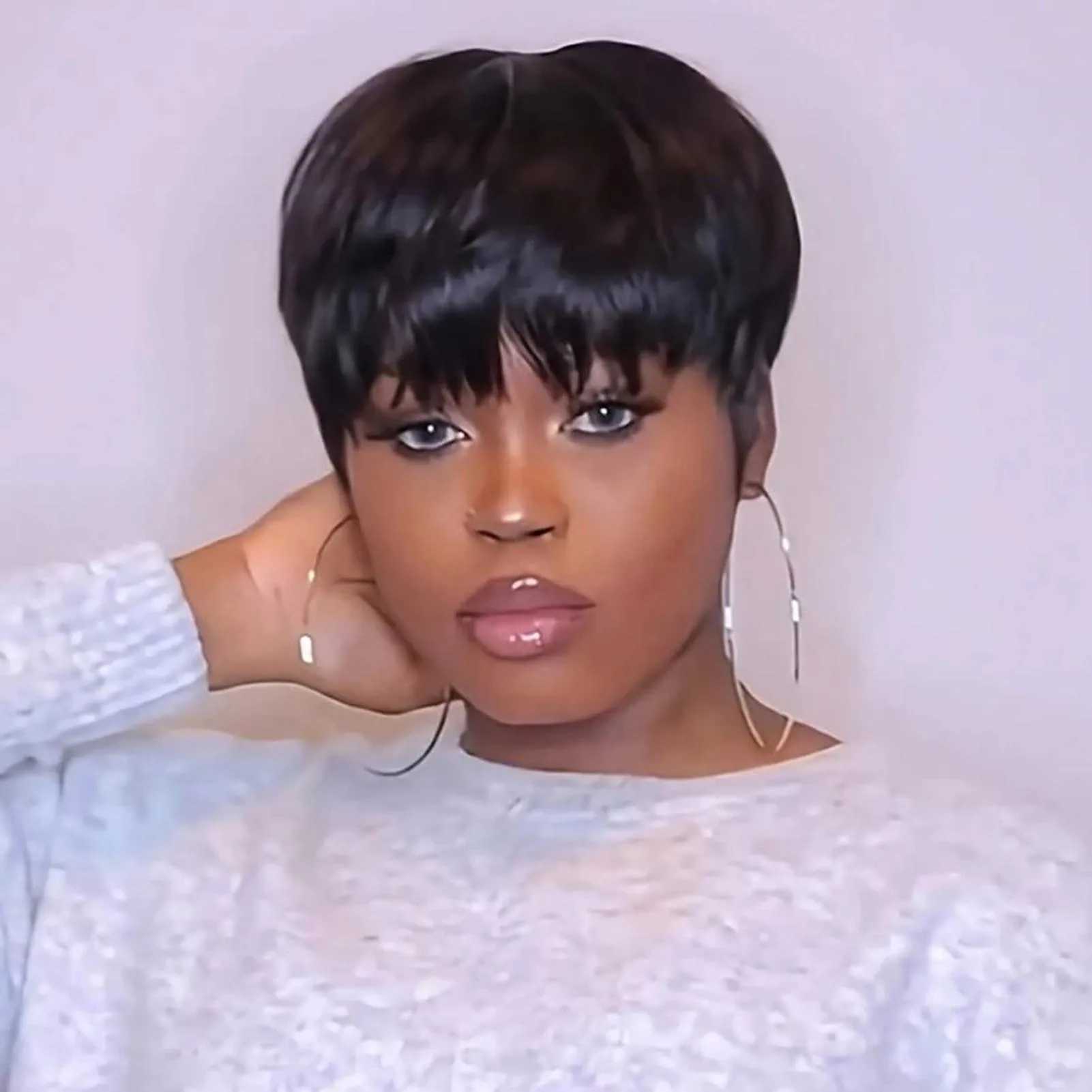 10 inch female black short wig synthetic natural fake hair to replace womens daily hairstyle W241116