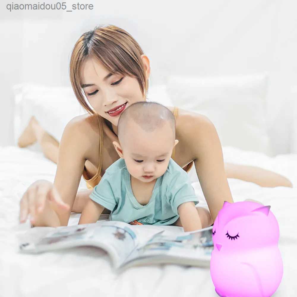 Lamps Shades Touch sensor RGB LED owl night lamp table lamp battery powered bedroom silicone bird night lamp childrens gift Q240416
