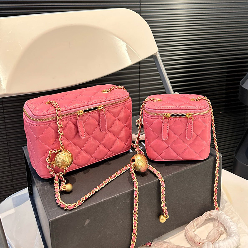 Womens Lambskin Box Vanity Designer Bags Ball Adjustable Shoulder Strap Card Holder Mini/Small Cosmetic Gold Hardware Crossbody Purse Handbags 10.5X9CM 16X10CM