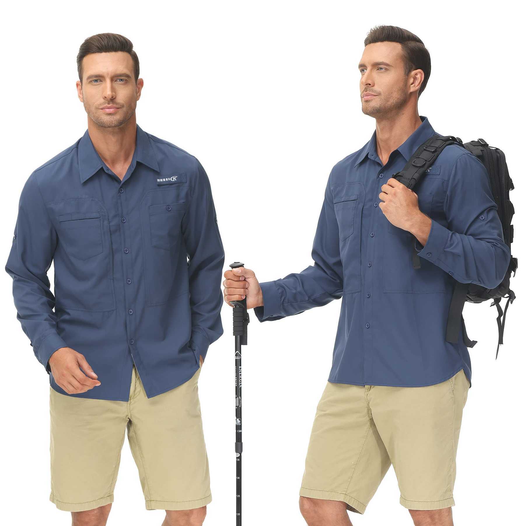 Men's Casual Shirts Mens Fishing Cargo Hiking Shirt Long Sleeve UPF 50+ Button Down Tactical Blouse for Working 240416