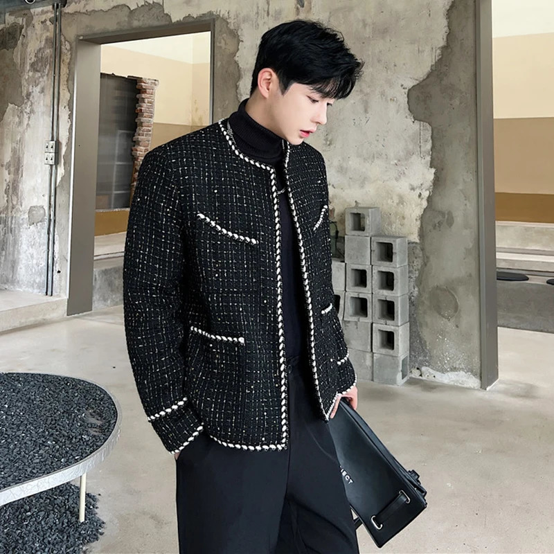IEFB mens coarse tweed cardigan autumn winter trend collarless jacket fashion Korean style Elgan coat personalized item 9C2554 241115