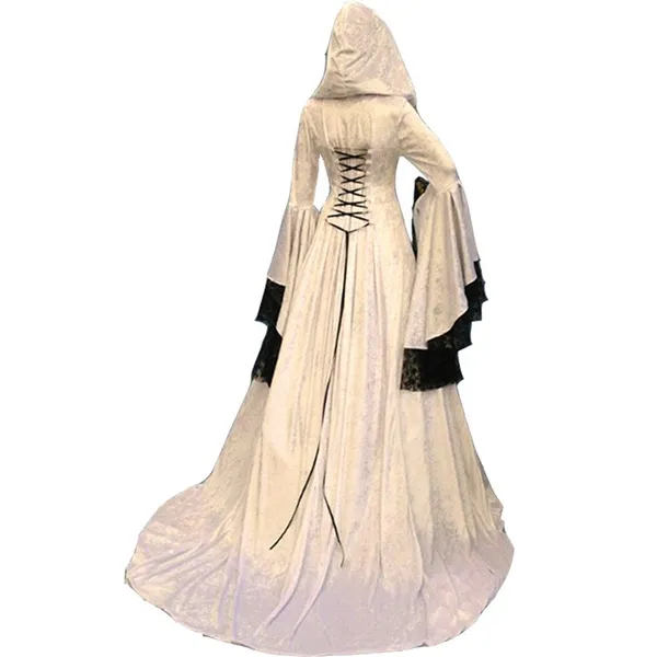 Vintage Medieval Velvet Prom Dresses With Hat Corset Victorian Costume Women Masquerade Special Occasion Dress Long Sleeves Ivory And Black Gothic Eve