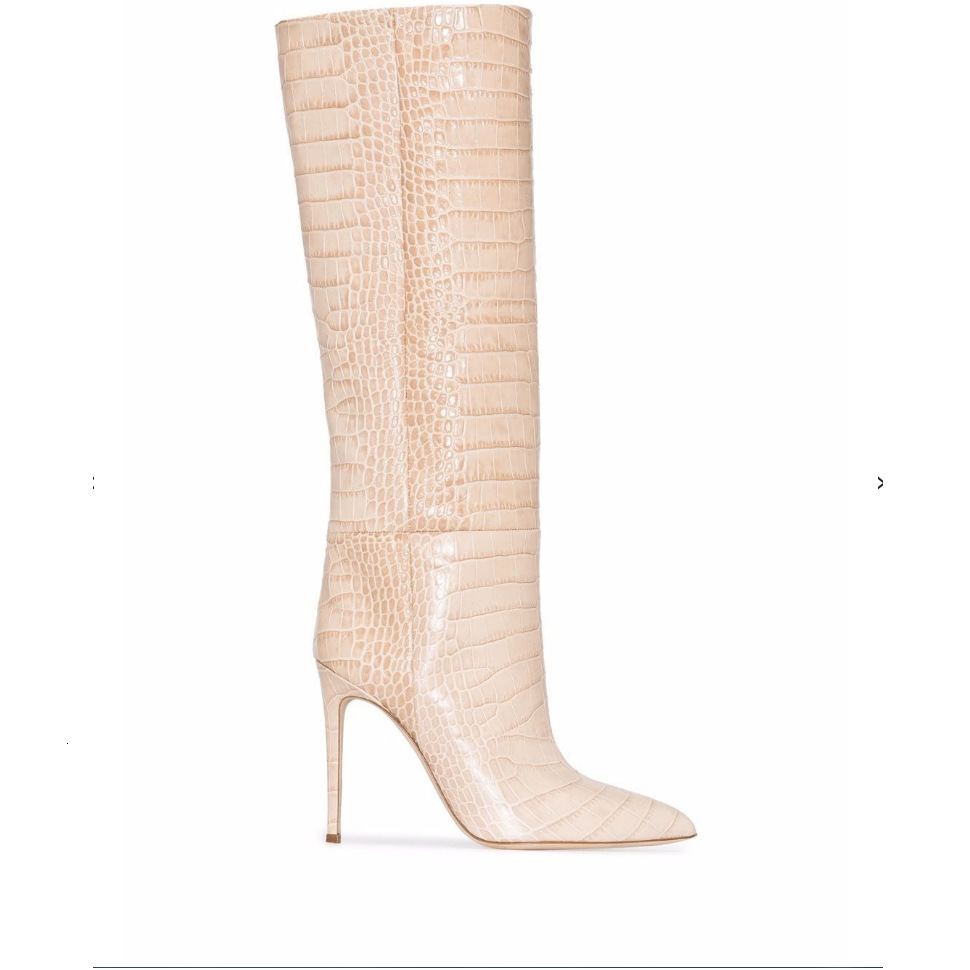 2024 Winter New Foreign Trade Pointed, Fine Heels, Ultra High Heels, Serpentine Pattern, European and American Fashion Show, Large Size Long Boots, Wo