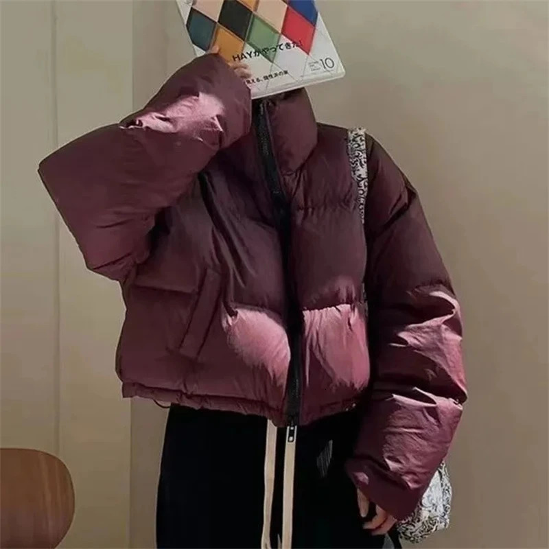 2024 Korean Parkas Puffy Coat Bomber Fashion Winter Thick Warm Simple Shorts Coats Streetwear All Match Chic J 241108