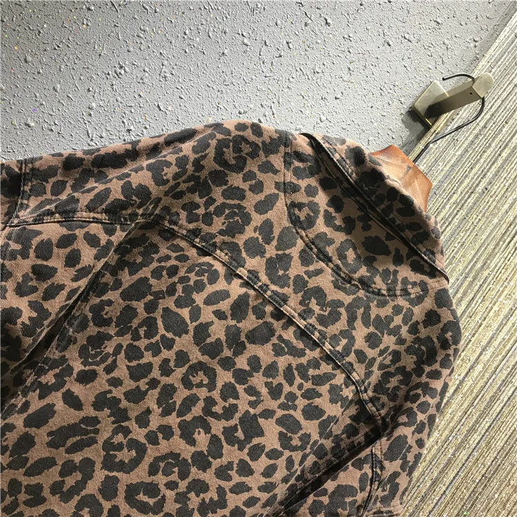 autumn leopard print loose BF lapel long sleeved denim jacket short coat womens denim jacket top Y2K winter coat 241115