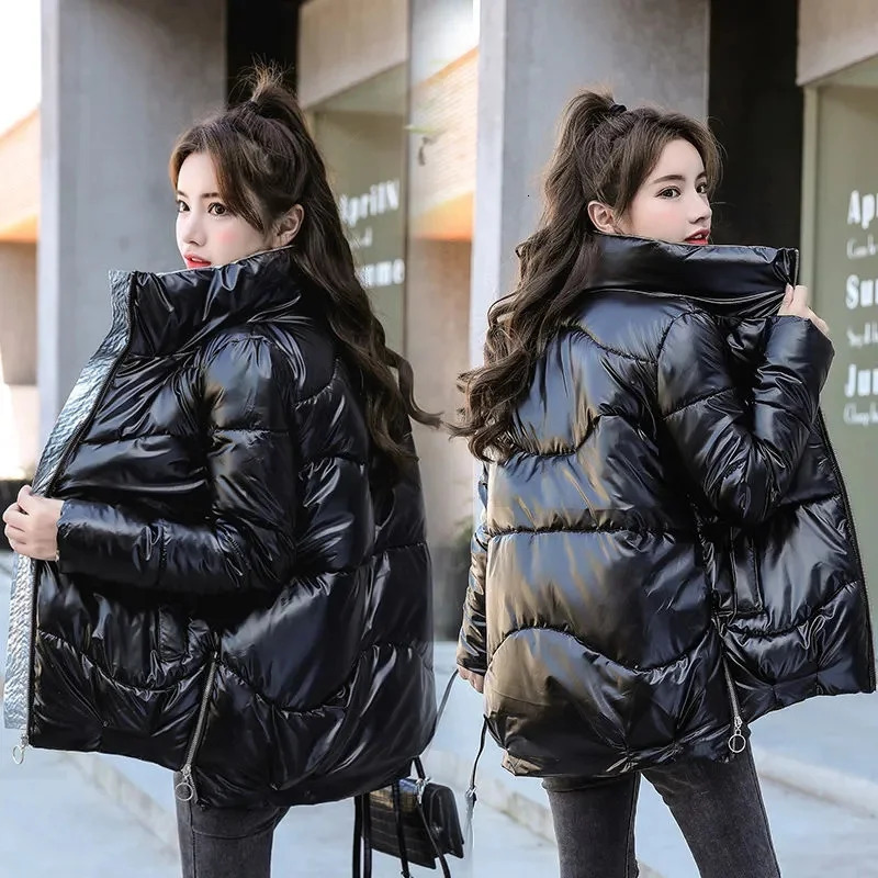 2023 Winter Short Parka Jacket Women Thick Cotton Padded Coats Female Stand Collar Loose Puffer Parkas Down Jackets Outwear 241108