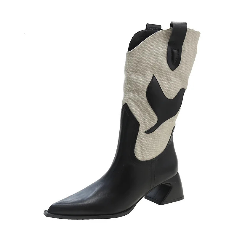 Pointy Boot Denim Womens Shoes Winter Shoes Sexy Thick High Heels Boots Pointe Denim Over the Knee 241115