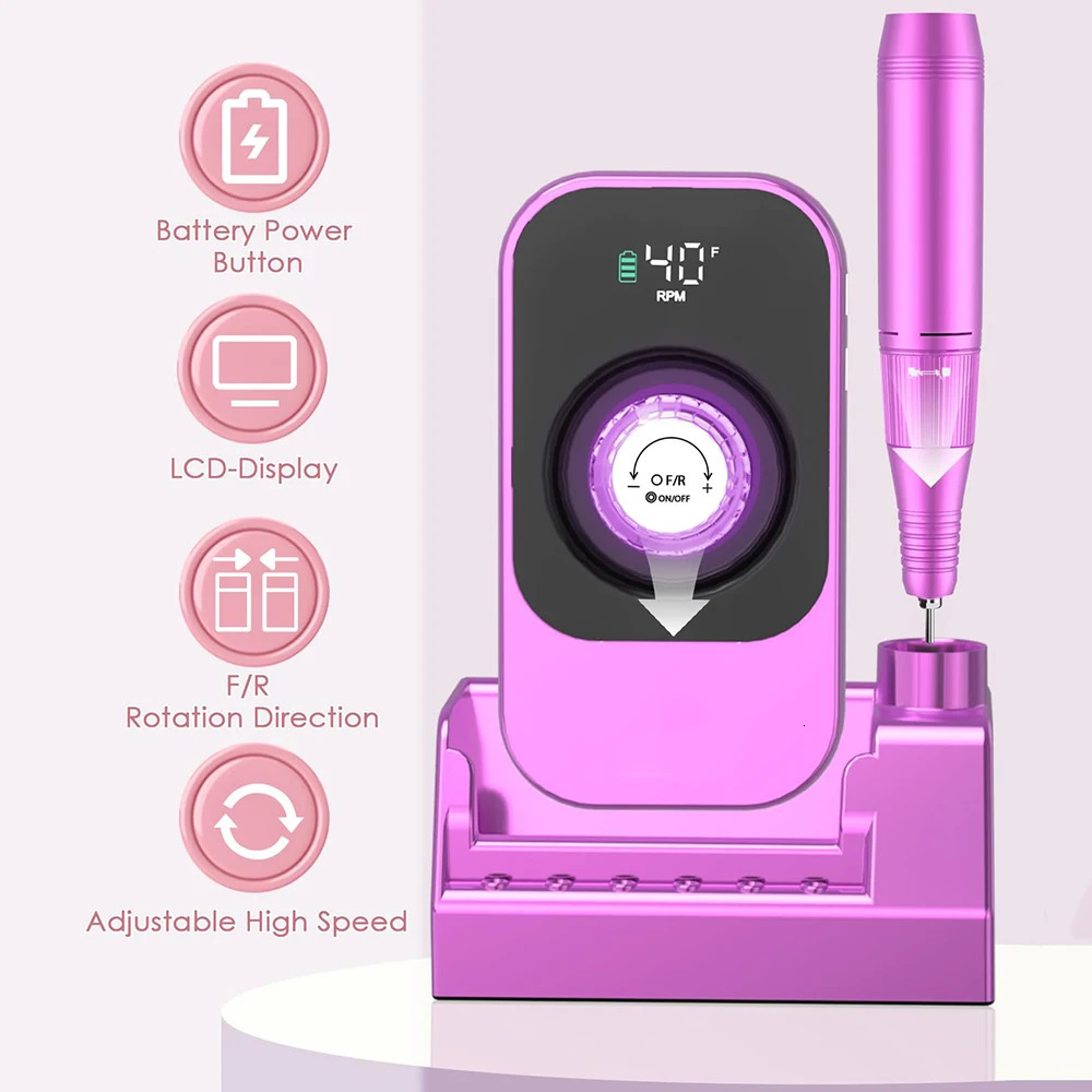 40000RPM Nail Drill Machine Electric Portable Nail File Rechargeable Nail Sander With Base for Gel Nails Polishing Home Manicure 241115