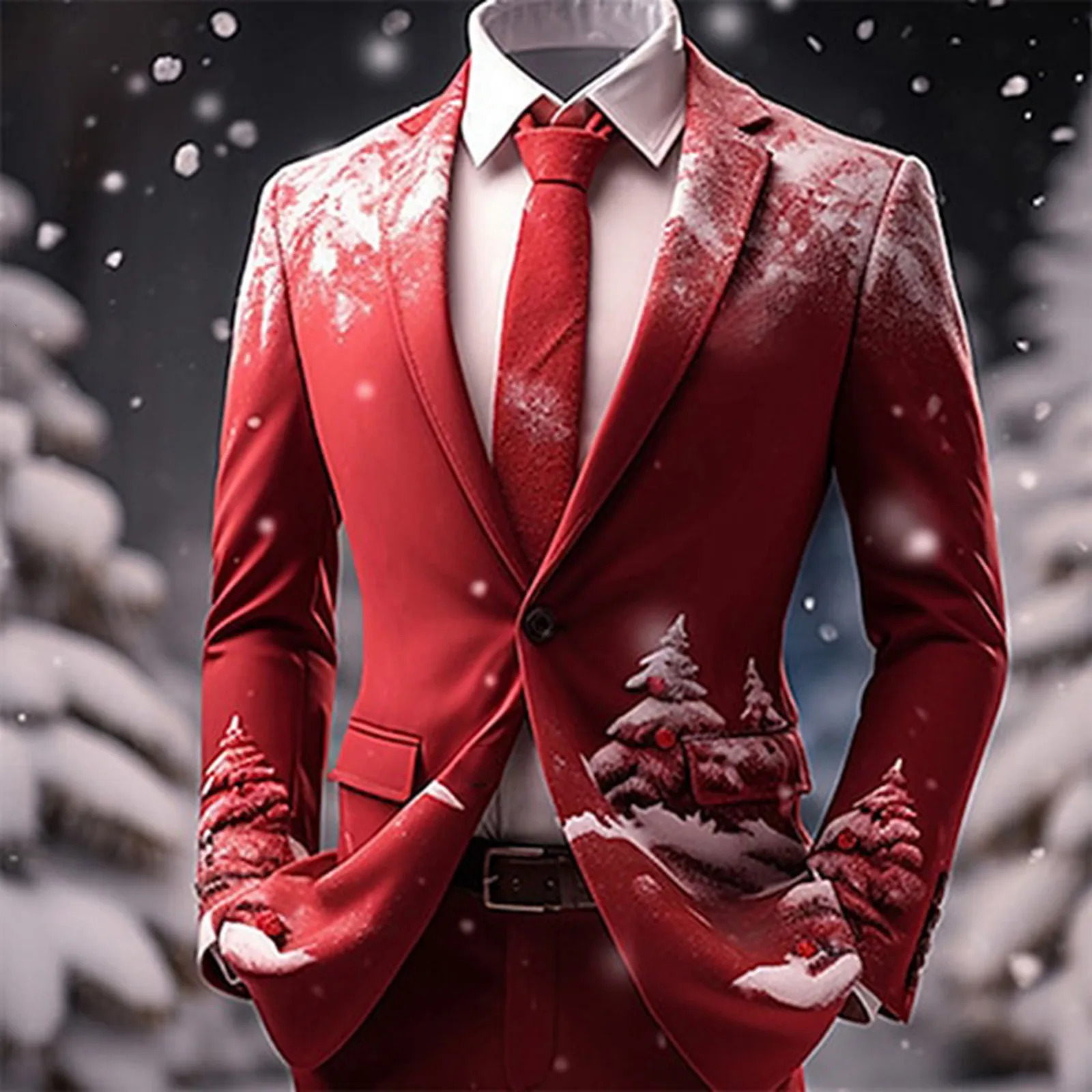 Single Button Retro Christmas Snowflakes Print Suit Coat Business Casual Slim Fit Suit Jacket Elegant Formal Blazers for Men 241116