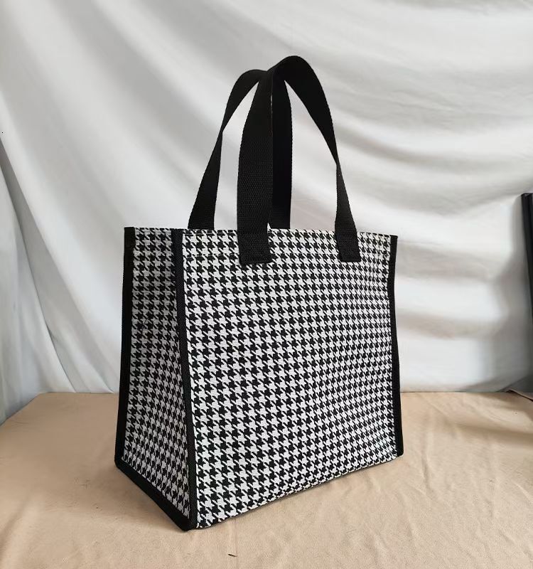 Designer Fashion Thousand Bird Grid Large Capacity Canvas Waterproof Handbag Portable Shopping Open Outing Tote Bag