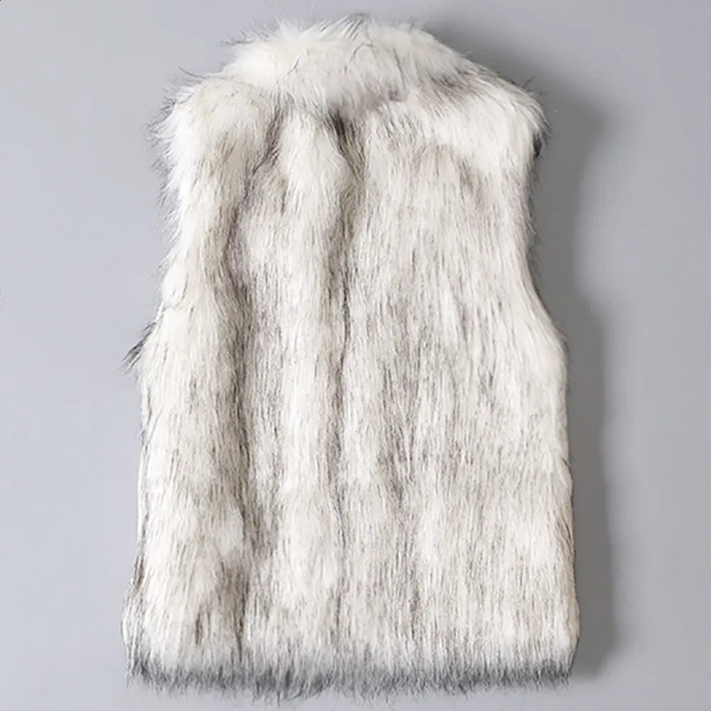 Winter Womens Vest Coat Wool Faux Fur Stand Collar Jacket Outdoor Windproof 241116Z