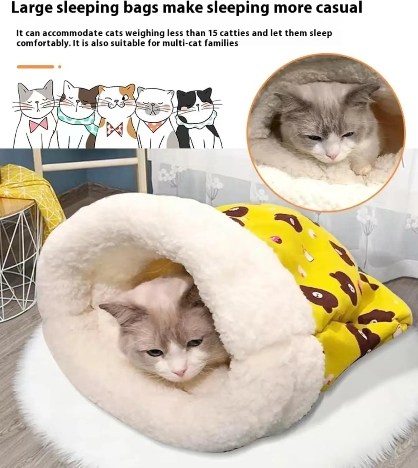 2024 Cat Sleeping Bag for Indoor Cats Cat Winter Sleeping Bag Winter Cat Sleeping Bag 360° Warm Semienclosed Soft Plush 241115