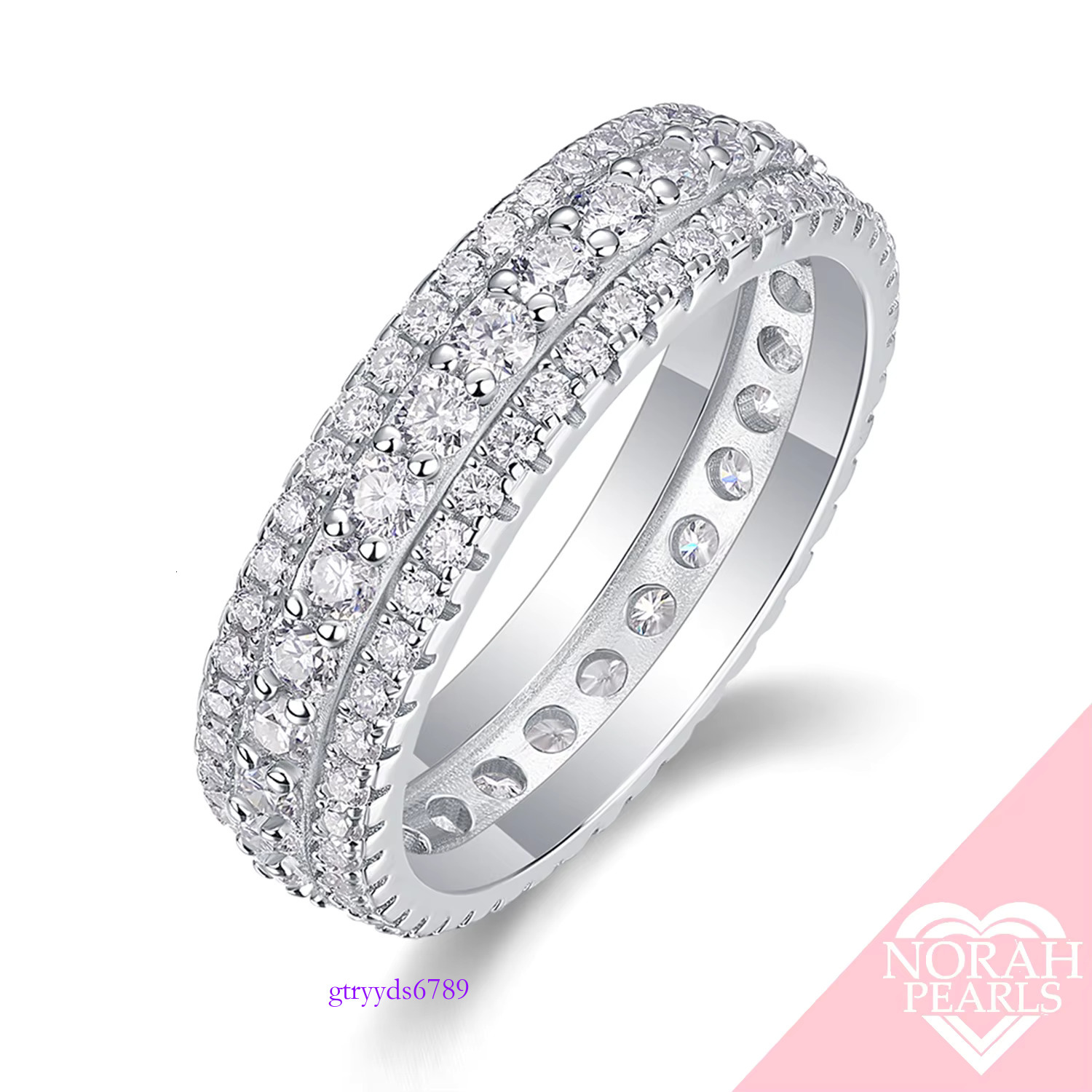 urious 3-Row Moissanite Eternity Ring: Prong & Pave Set in Sterg Sier Flat Court Band