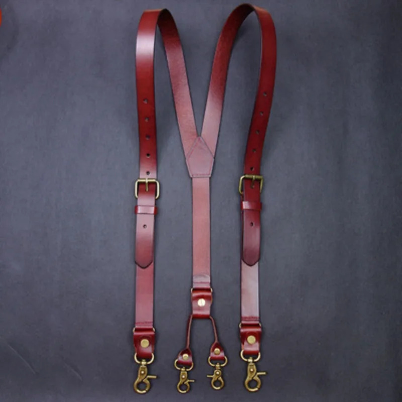 24145CM Vintage Leather Mens Suspenders 4Hook YBack For Pants Braces Man Women Slip Suspender 240401