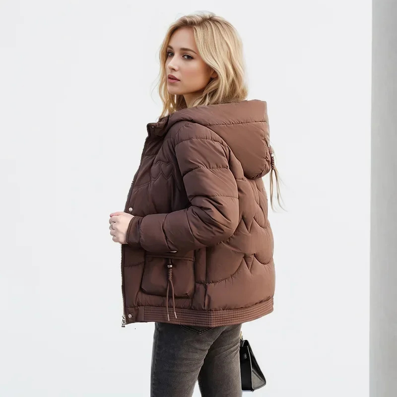 Women Down Cotton Padded Jacket Korean Loose Hooded Coat Elegant Female Parkas Winter Plus Size Outwear 241115